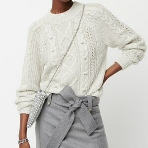 J. Crew Azra Pom Pom Cable Knit Wool Blend Sweater